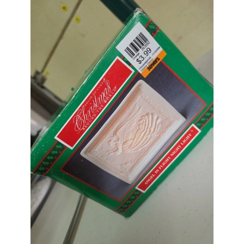 Vtg Christmas Lithophane Porcelain Bisque Flying Angel Table Nightlight *Works*